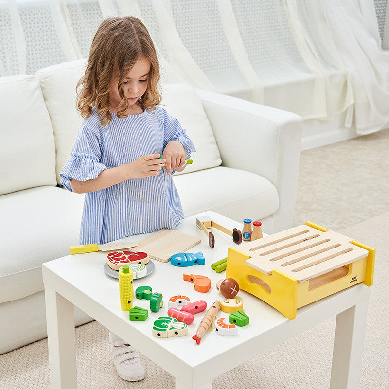 Girl Play , Wooden Play House Kitchen BBQ Se