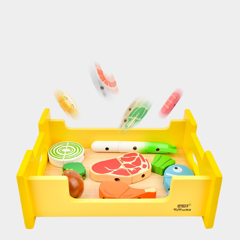 Ensemble de cuisine et barbecue en bois pour maison de jeu - Mini jouet magnétique de stockage et de cuisine pour aliments