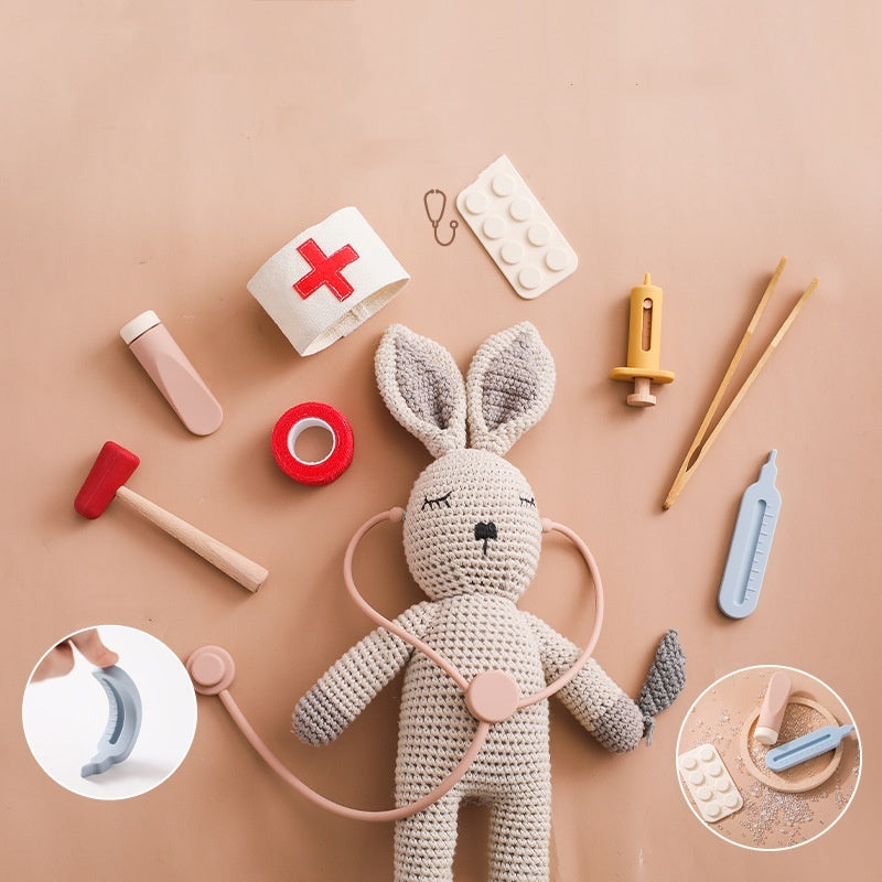 Kit de jeu de rôle Doctor Toys – Ensemble médical en silicone et en bois pour enfants