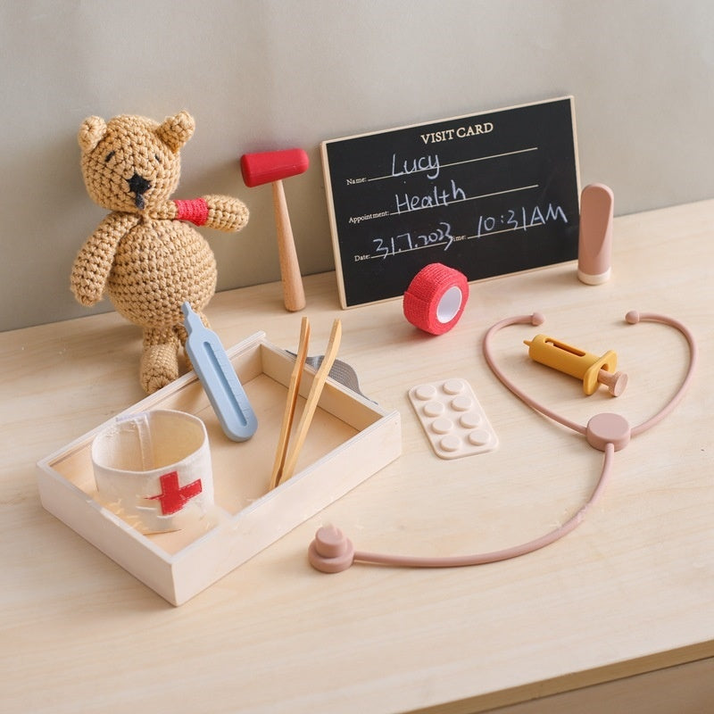 Kit de jeu de rôle Doctor Toys – Ensemble médical en silicone et en bois pour enfants