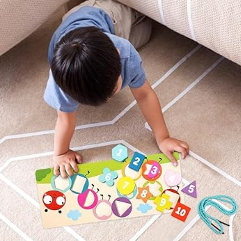 Caterpillar Digital Shape Board: Fun Wooden Lacing Toy for Creative Learning!