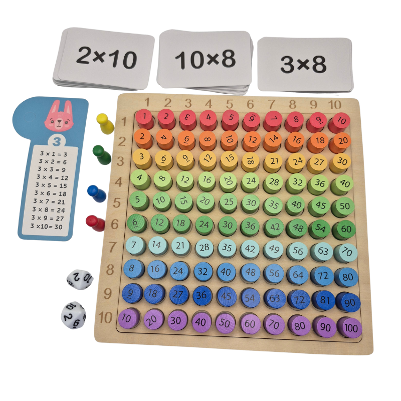 Three-In-One Montessori-Inspired 99 Multiplication Board – Educational Wooden Math Game for Kids | Enhance Numeracy & Logical Thinking Skills