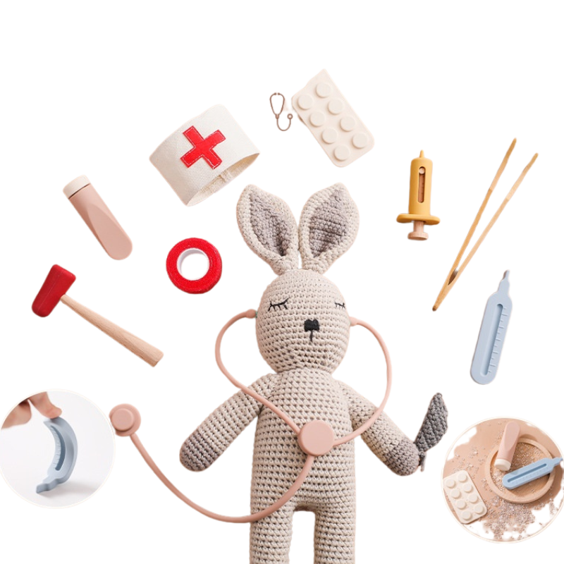 Kit de jeu de rôle Doctor Toys – Ensemble médical en silicone et en bois pour enfants