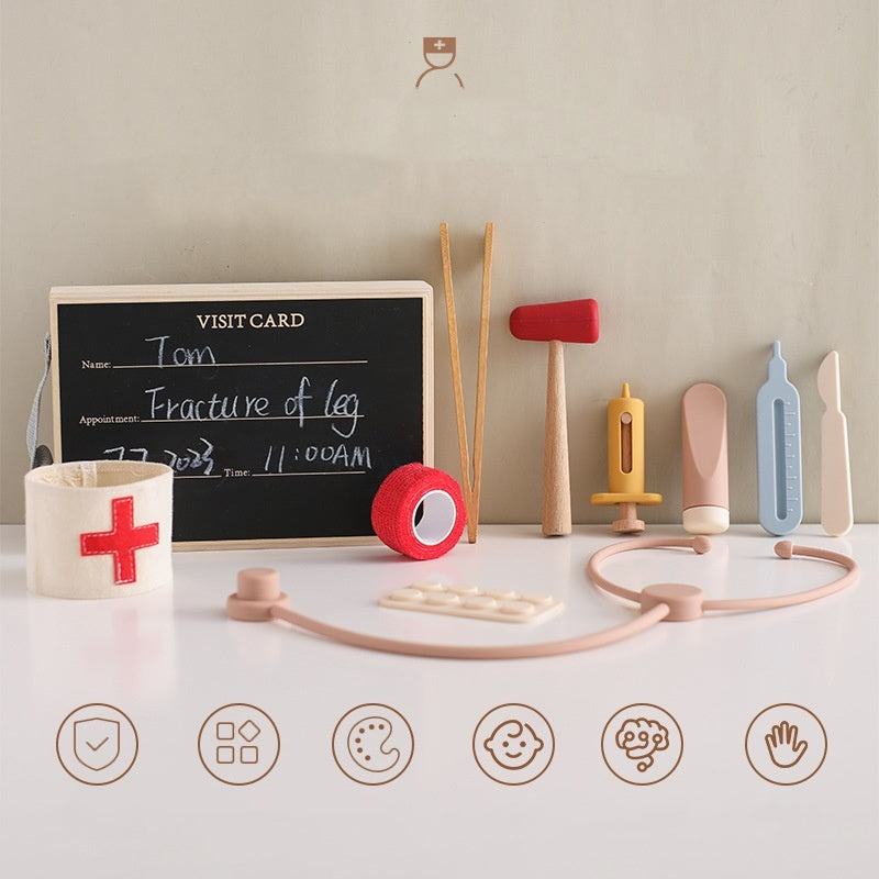 Kit de jeu de rôle Doctor Toys – Ensemble médical en silicone et en bois pour enfants