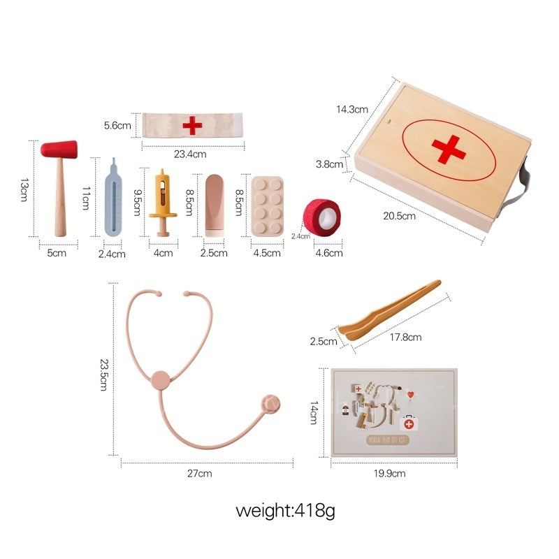 Kit de jeu de rôle Doctor Toys – Ensemble médical en silicone et en bois pour enfants