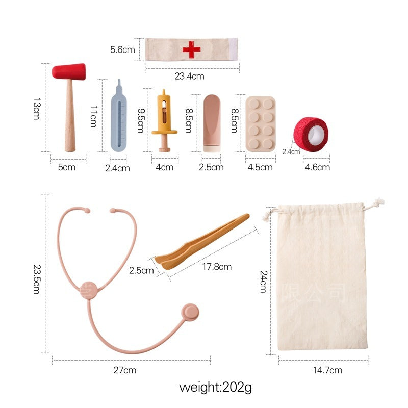 Kit de jeu de rôle Doctor Toys – Ensemble médical en silicone et en bois pour enfants