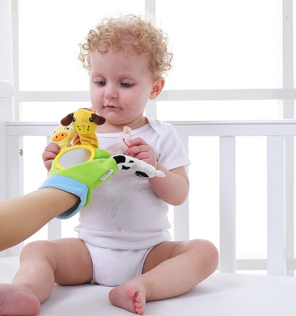 Marionnette à main colorée en peluche avec miroir de sécurité – Jouet interactif pour tout-petits 