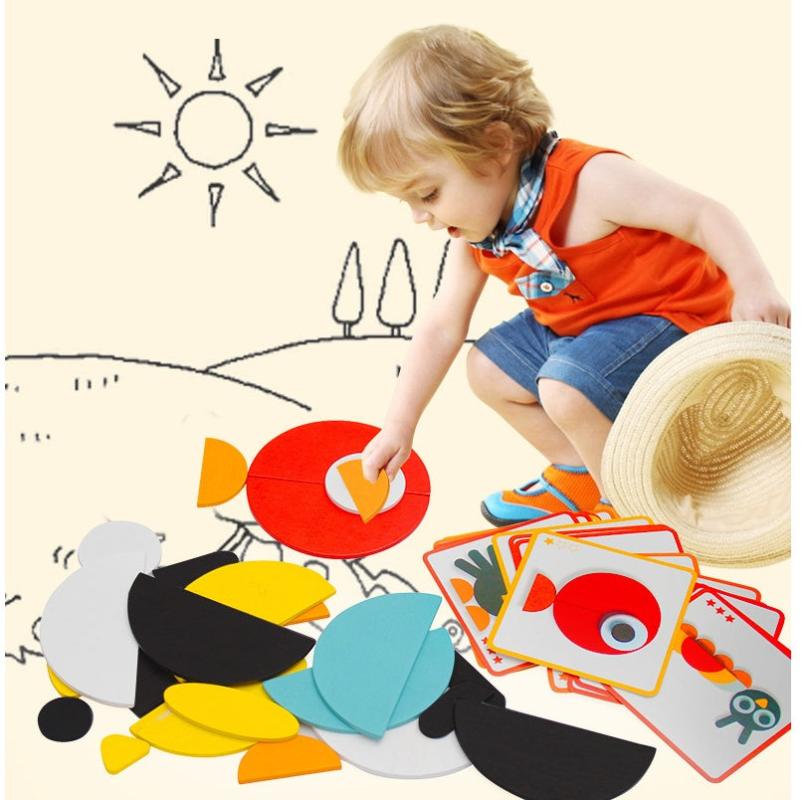 Montessori-Inspired Educational Wooden Toy Jigsaw Puzzle Set - Colorful Shapes Learning and Developing Toy