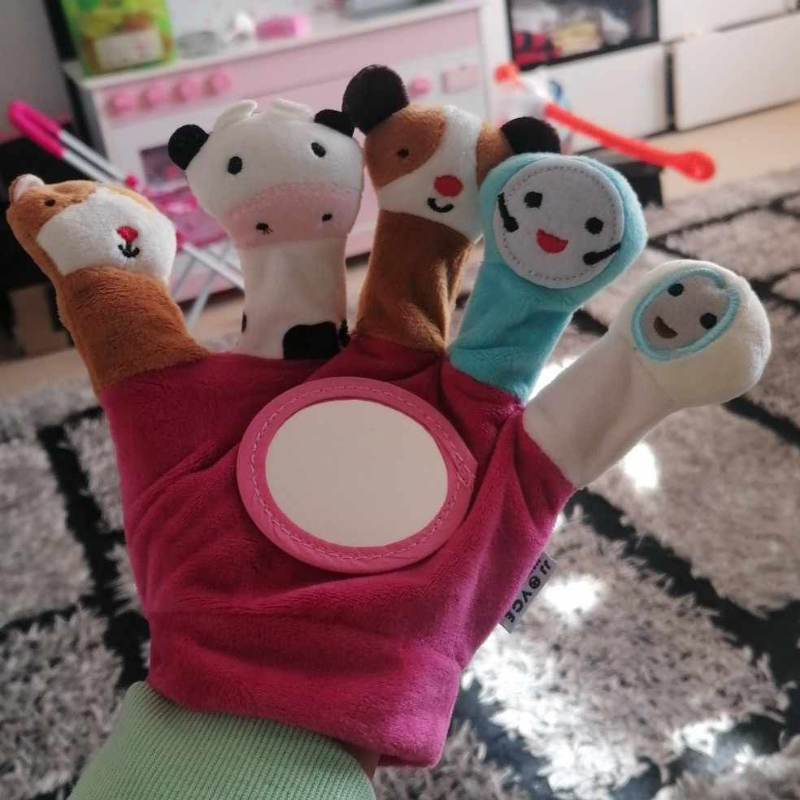 Marionnette à main colorée en peluche avec miroir de sécurité – Jouet interactif pour tout-petits 