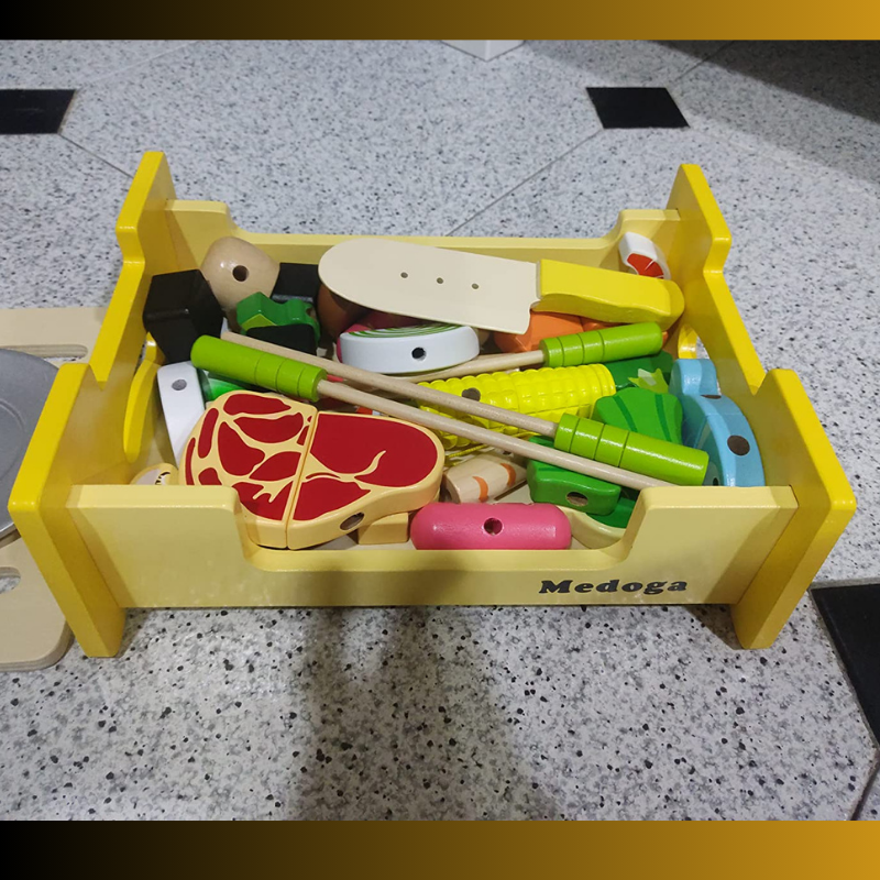 Ensemble de cuisine et barbecue en bois pour maison de jeu - Mini jouet magnétique de stockage et de cuisine pour aliments