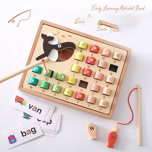 Montessori Wooden Magnetic Fishing Game – Alphabet Learning & Marine Puzzle Set