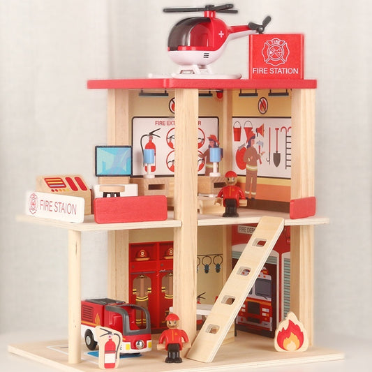 Wooden Role Play Fire Station & Police Station Play Set – Interactive Play House for Kids