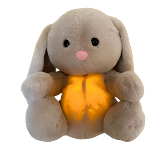 Breathing Plush Rabbit – Soothing Sensory Toy with Calming Music and Lights for Babies