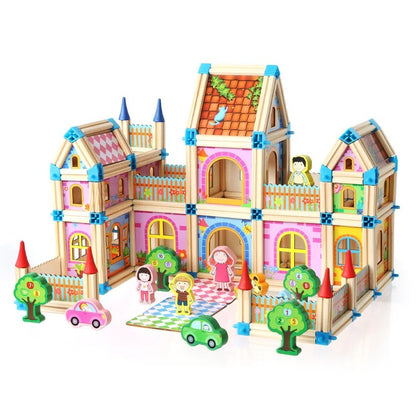 Ensemble de blocs de construction de maison de poupée en bois 3D pour enfants – 128 ou 268 pièces Maison miniature à faire soi-même avec poupées et accessoires