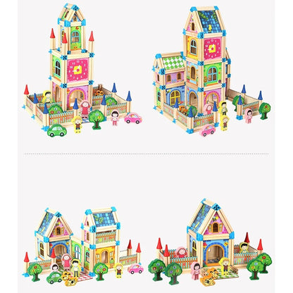 3D Wooden Dollhouse Building Blocks Set for Kids – 128 or 268 Pieces DIY Miniature House with Dolls and Accessories