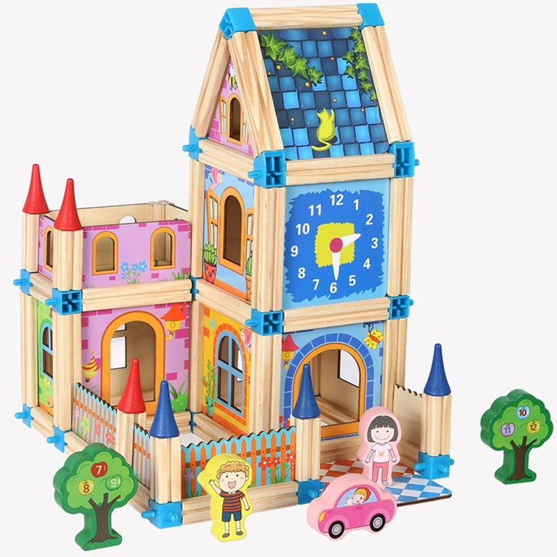 Ensemble de blocs de construction de maison de poupée en bois 3D pour enfants – 128 ou 268 pièces Maison miniature à faire soi-même avec poupées et accessoires